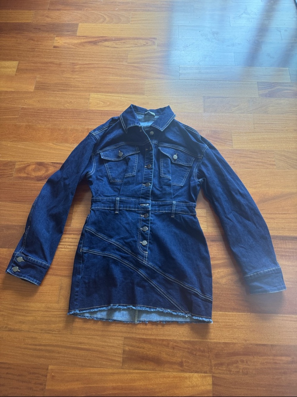 Fashion Nova Dark Blue Denim Jacket Dress